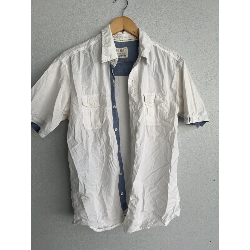 PD&C White Button Down Short Sleeve Collared Polo M - Picture 5 of 10